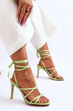 Hot Boto Damskie Wiązane Sandałki Na Szpilce Zielone Meya Zielony