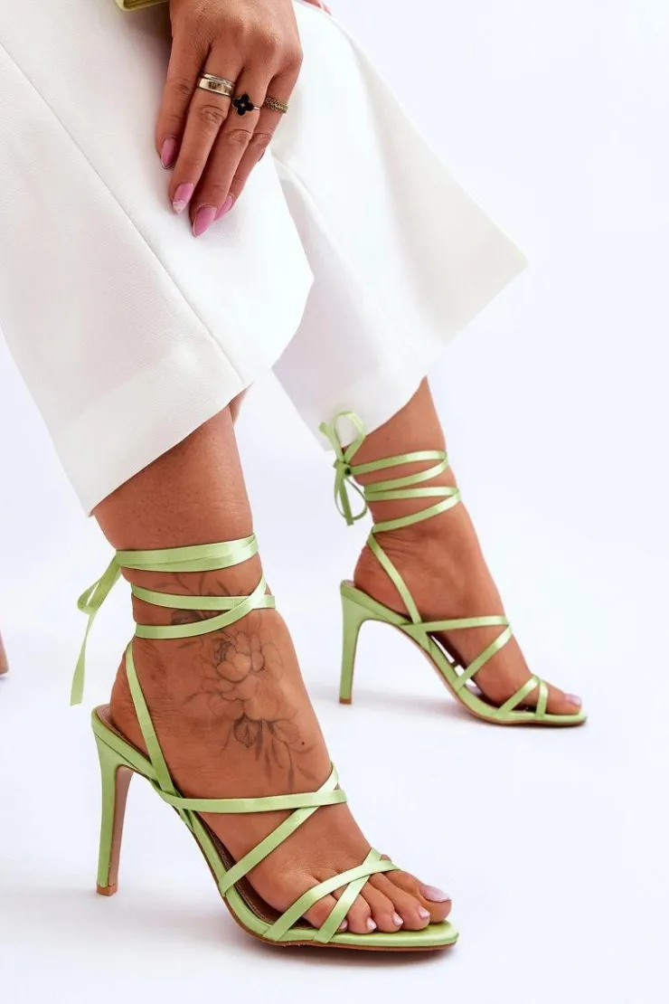 Hot Boto Damskie Wiązane Sandałki Na Szpilce Zielone Meya Zielony