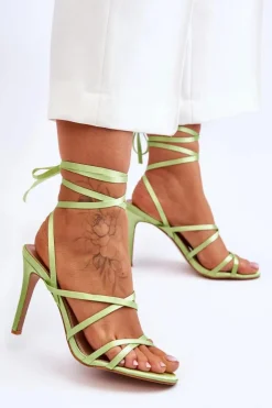 Hot Boto Damskie Wiązane Sandałki Na Szpilce Zielone Meya Zielony
