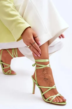 Hot Boto Damskie Wiązane Sandałki Na Szpilce Zielone Meya Zielony