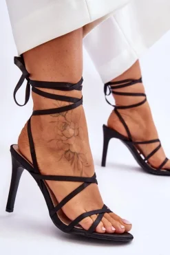 New Boto Damskie Wiązane Sandałki Na Szpilce Czarne Meya