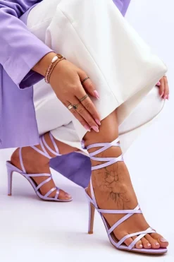 Outlet Boto Damskie Wiązane Sandałki Na Szpilce Fioletowe Meya Fioletowy