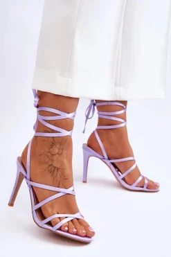 Outlet Boto Damskie Wiązane Sandałki Na Szpilce Fioletowe Meya Fioletowy