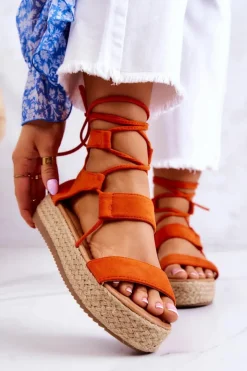 Boto Sandały Płaskie*Damskie Wiązane Sandały Na Platformie Pomarańczowe Amrillo