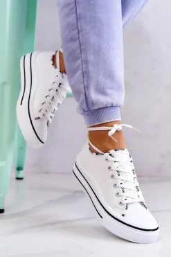 Damskie Damskie buty S.Barski Damskie Wiązane Tenisówki Białe Menifee