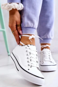 Damskie Damskie buty S.Barski Damskie Wiązane Tenisówki Białe Menifee