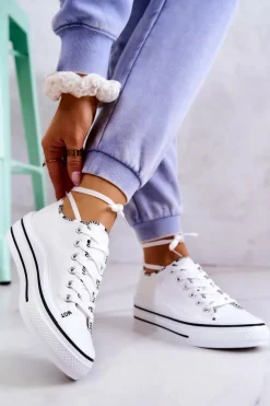 Damskie Damskie buty S.Barski Damskie Wiązane Tenisówki Białe Menifee