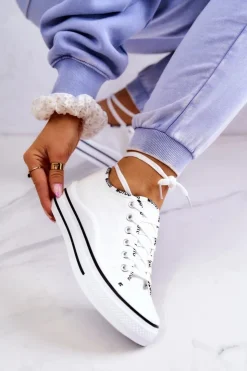 Damskie Damskie buty S.Barski Damskie Wiązane Tenisówki Białe Menifee