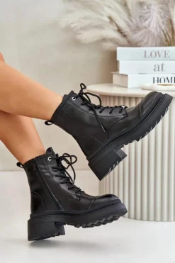 Damskie GOE Damskie Workery Botki Ocieplane Ze Skóry Naturalnej OO2N4115-W2 Czarne