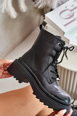 Damskie GOE Damskie Workery Botki Ocieplane Ze Skóry Naturalnej OO2N4115-W2 Czarne