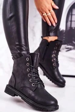 New Boto Damskie Workery Botki Ocieplane Futerkiem Czarne Mia