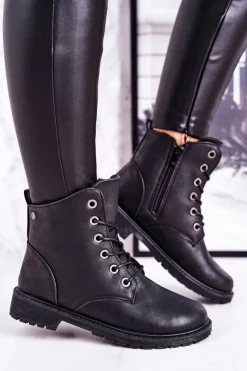 New Boto Damskie Workery Botki Ocieplane Futerkiem Czarne Mia