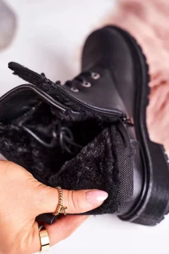 New Boto Damskie Workery Botki Ocieplane Futerkiem Czarne Mia