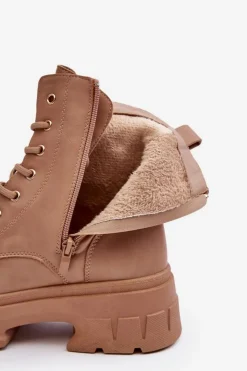 Discount Boto Damskie Workery Botki Sznurowane Na Płaskim Obcasie Beżowe Brenhile