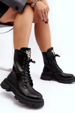 Damskie Boto Damskie Workery Botki Ze Zdobieniem Czarne Ventora