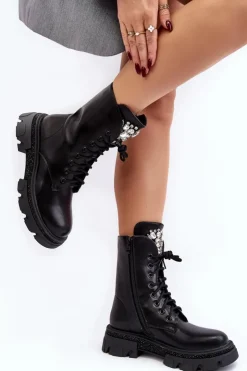 Damskie Boto Damskie Workery Botki Ze Zdobieniem Czarne Ventora