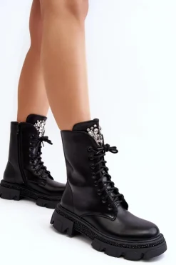 Damskie Boto Damskie Workery Botki Ze Zdobieniem Czarne Ventora