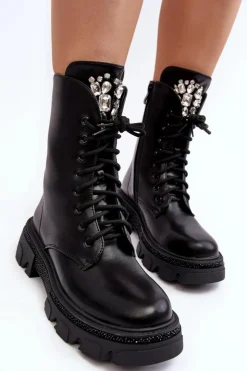 Damskie Boto Damskie Workery Botki Ze Zdobieniem Czarne Ventora