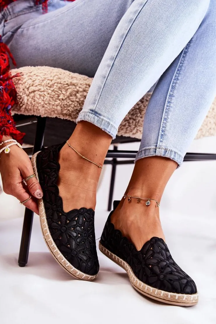 Evento Damskie Wsuwane Baleriny W Kwiaty Czarne Vennice