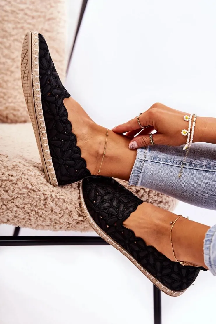 Evento Damskie Wsuwane Baleriny W Kwiaty Czarne Vennice