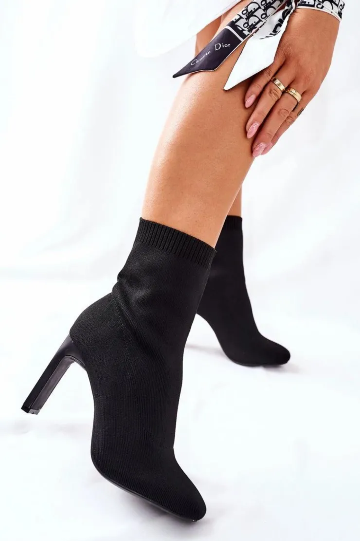 Best Boto Damskie Wsuwane Botki Ze Skarpetą Czarne Tonight