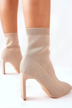 Boto Botki Na Słupku|Czarne Botki*Damskie Wsuwane Botki Ze Skarpetą Khaki Tonight