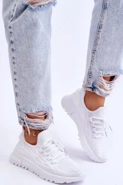 Boto Sneakersy Damskie*Damskie Wsuwane Buty Sportowe Sneakersy Białe Rosett
