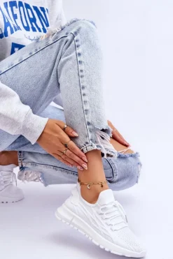 Boto Sneakersy Damskie*Damskie Wsuwane Buty Sportowe Sneakersy Białe Rosett
