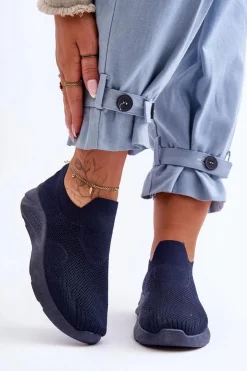 Online Boto Damskie Wsuwane Buty Sportowe Granatowe Claris