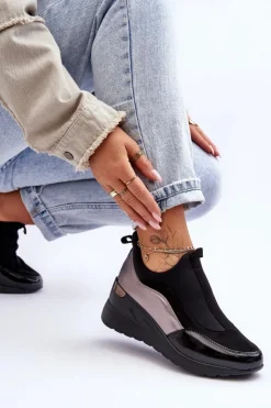 Discount Evento Damskie Wsuwane Buty Sportowe Na Koturnie Czarno-Srebrne Farro