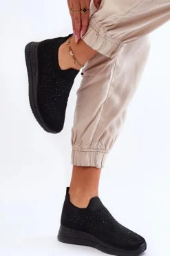 Boto Damskie Wsuwane Buty Sportowe Z Dżetami Czarne Gianni