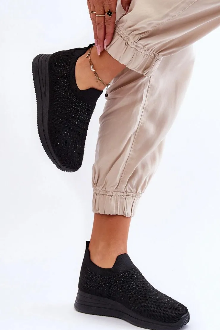 Boto Damskie Wsuwane Buty Sportowe Z Dżetami Czarne Gianni