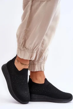 Boto Damskie Wsuwane Buty Sportowe Z Dżetami Czarne Gianni