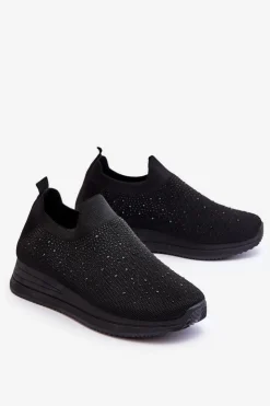 Boto Damskie Wsuwane Buty Sportowe Z Dżetami Czarne Gianni