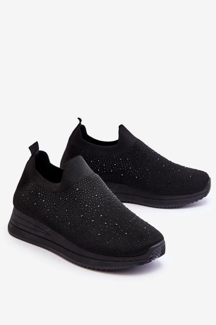 Boto Damskie Wsuwane Buty Sportowe Z Dżetami Czarne Gianni