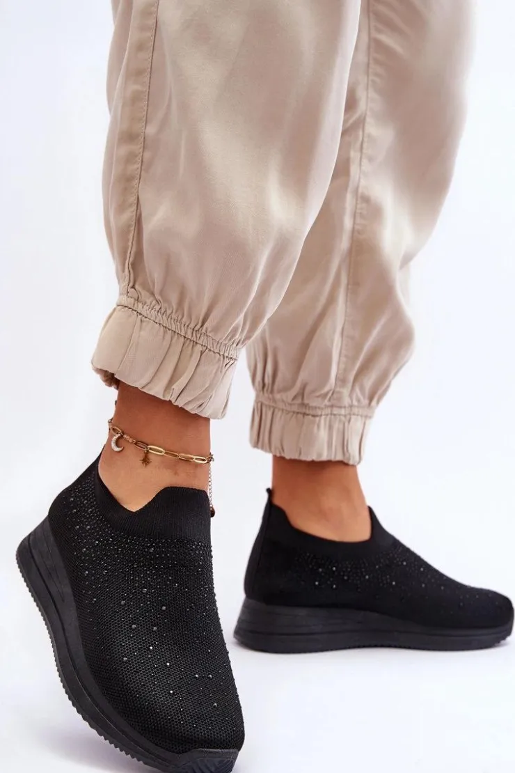 Boto Damskie Wsuwane Buty Sportowe Z Dżetami Czarne Gianni