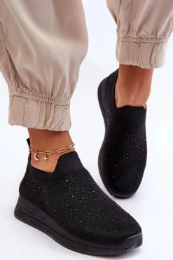 Boto Damskie Wsuwane Buty Sportowe Z Dżetami Czarne Gianni