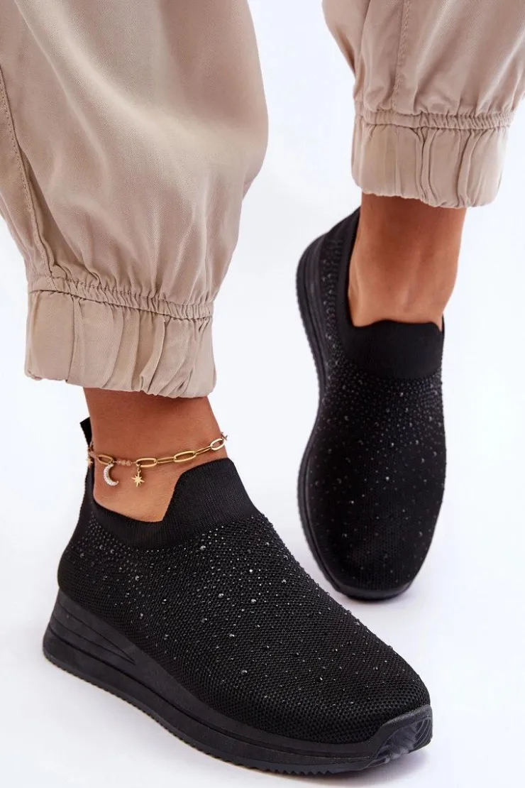 Boto Damskie Wsuwane Buty Sportowe Z Dżetami Czarne Gianni