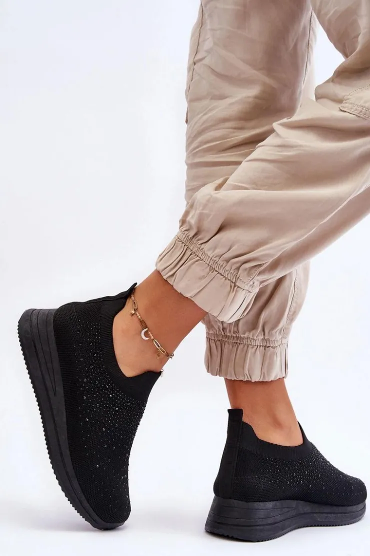 Boto Damskie Wsuwane Buty Sportowe Z Dżetami Czarne Gianni