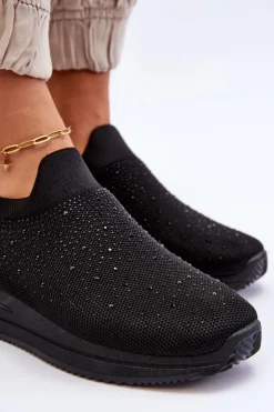 Boto Damskie Wsuwane Buty Sportowe Z Dżetami Czarne Gianni