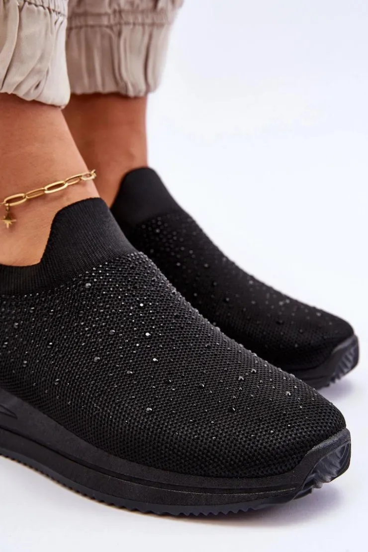 Boto Damskie Wsuwane Buty Sportowe Z Dżetami Czarne Gianni