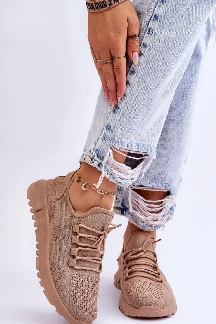 Boto Sneakersy Damskie*Damskie Wsuwane Buty Sportowe Sneakersy Ciemnobeżowe Rosett