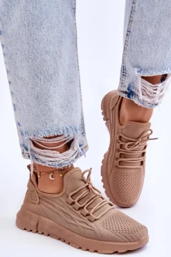 Boto Sneakersy Damskie*Damskie Wsuwane Buty Sportowe Sneakersy Ciemnobeżowe Rosett