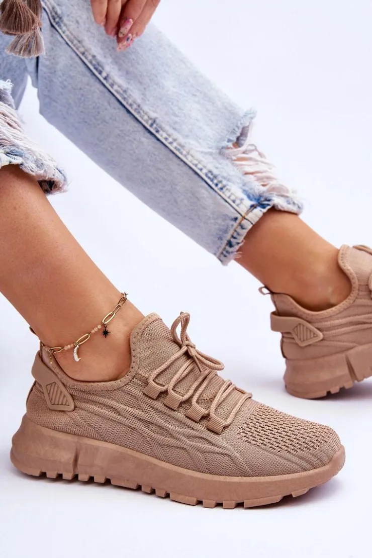 Boto Sneakersy Damskie*Damskie Wsuwane Buty Sportowe Sneakersy Ciemnobeżowe Rosett