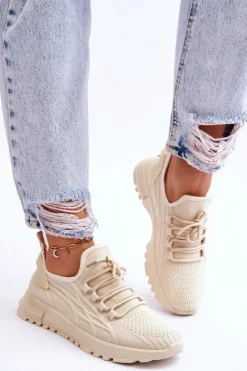 Discount Boto Damskie Wsuwane Buty Sportowe Sneakersy Beżowe Rosett
