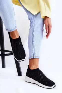 Boto Sneakersy Damskie*Damskie Wsuwane Buty Sportowe Z Cyrkoniami Czarne Calsey