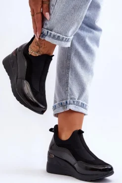 Evento Sneakersy Damskie*Damskie Wsuwane Buty Sportowe Na Koturnie Czarne Farro