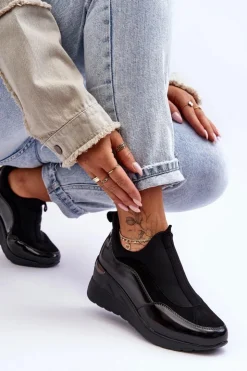 Evento Sneakersy Damskie*Damskie Wsuwane Buty Sportowe Na Koturnie Czarne Farro