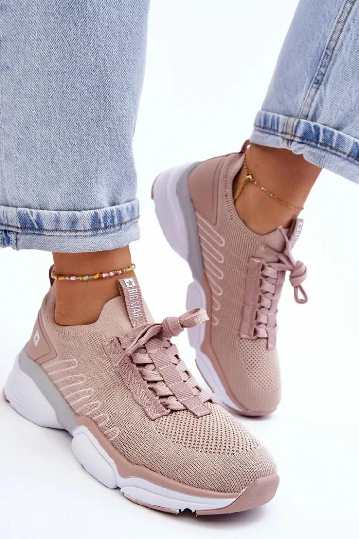 Big Star Shoes Buty Sportowe Big Star|Sneakersy Damskie*Damskie Wsuwane Buty Sportowe Memory Foam System Big Star LL274A141 Nude