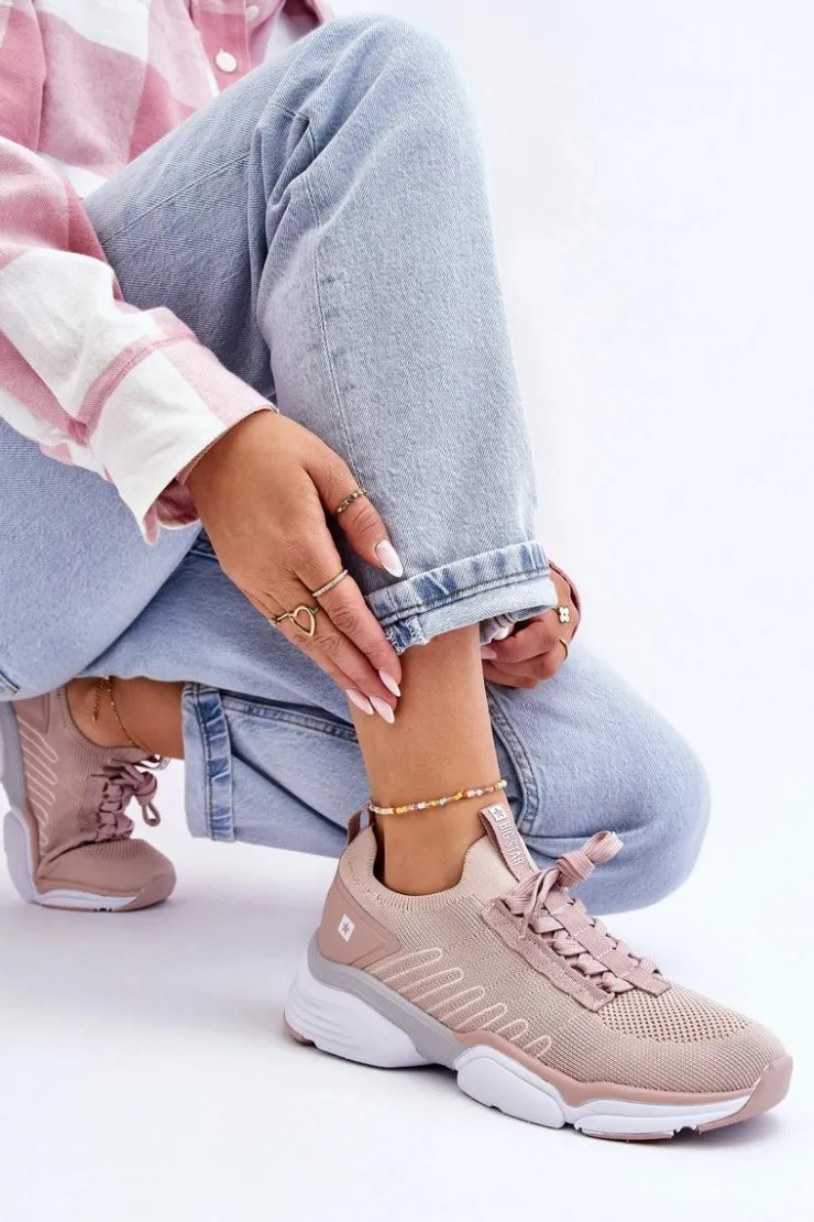 Big Star Shoes Buty Sportowe Big Star|Sneakersy Damskie*Damskie Wsuwane Buty Sportowe Memory Foam System Big Star LL274A141 Nude